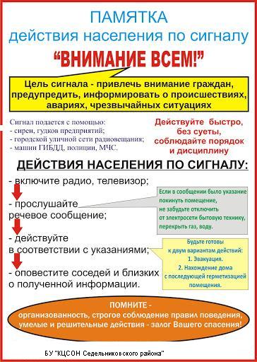 Памятка Действия населения по сигналу 